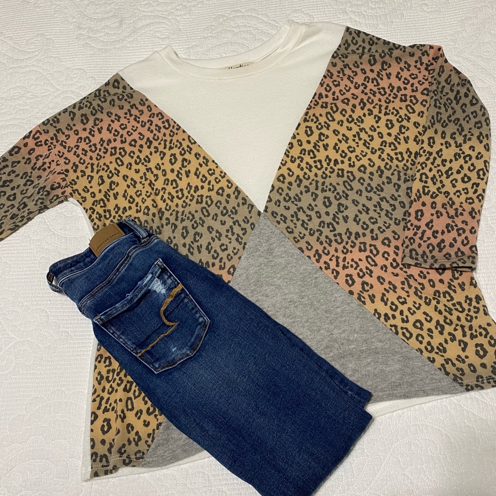 OMBRÉ CHEETAH PRINT COLOR BLOCK BLOUSE MEDIUM